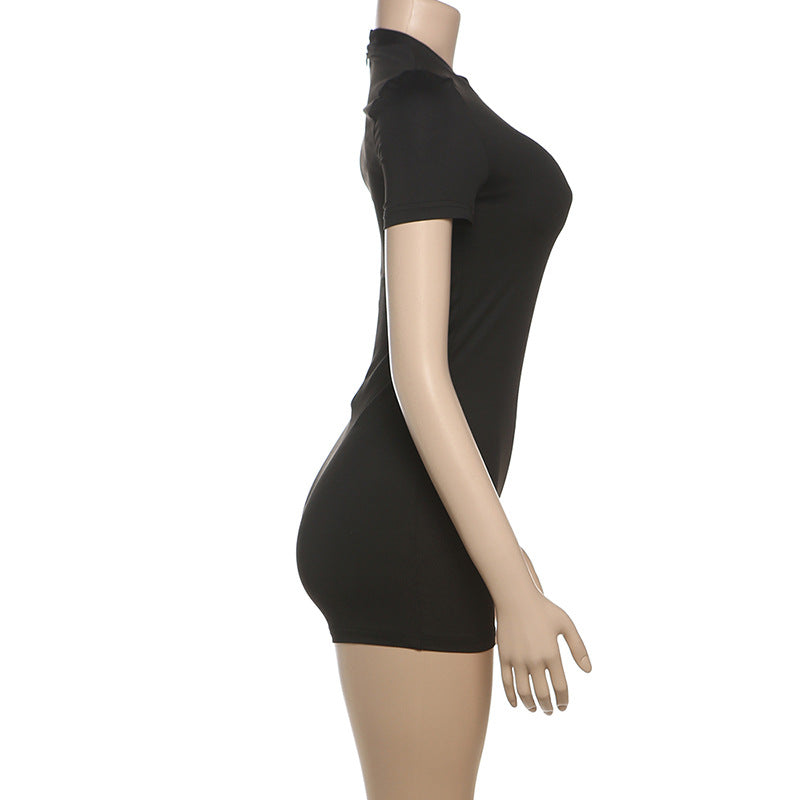 Fall Women Clothing Simple Letter Graphic Print Solid Color round Neck Tight Sports Romper