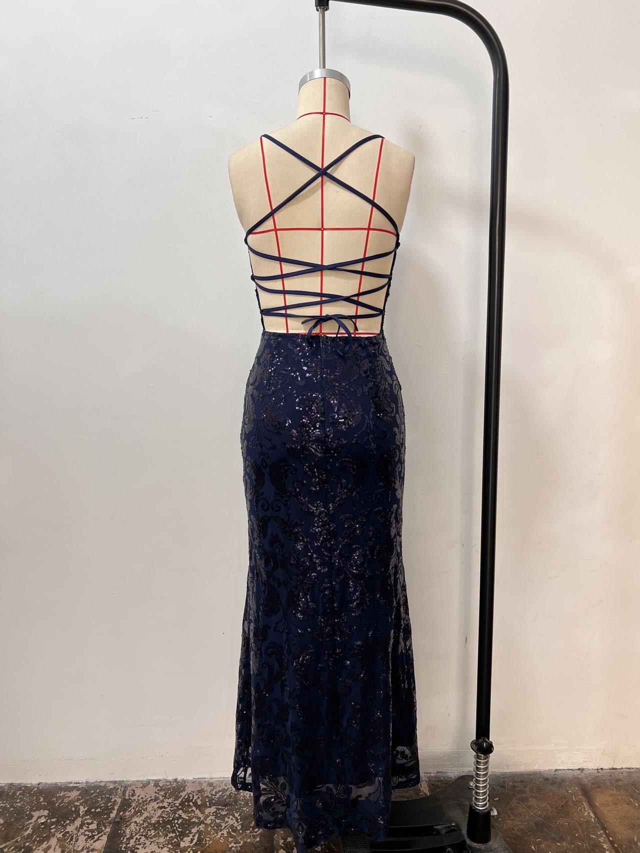 Women Clothing Sexy Lace up Sequ Dress All Matching Maxi Dress
