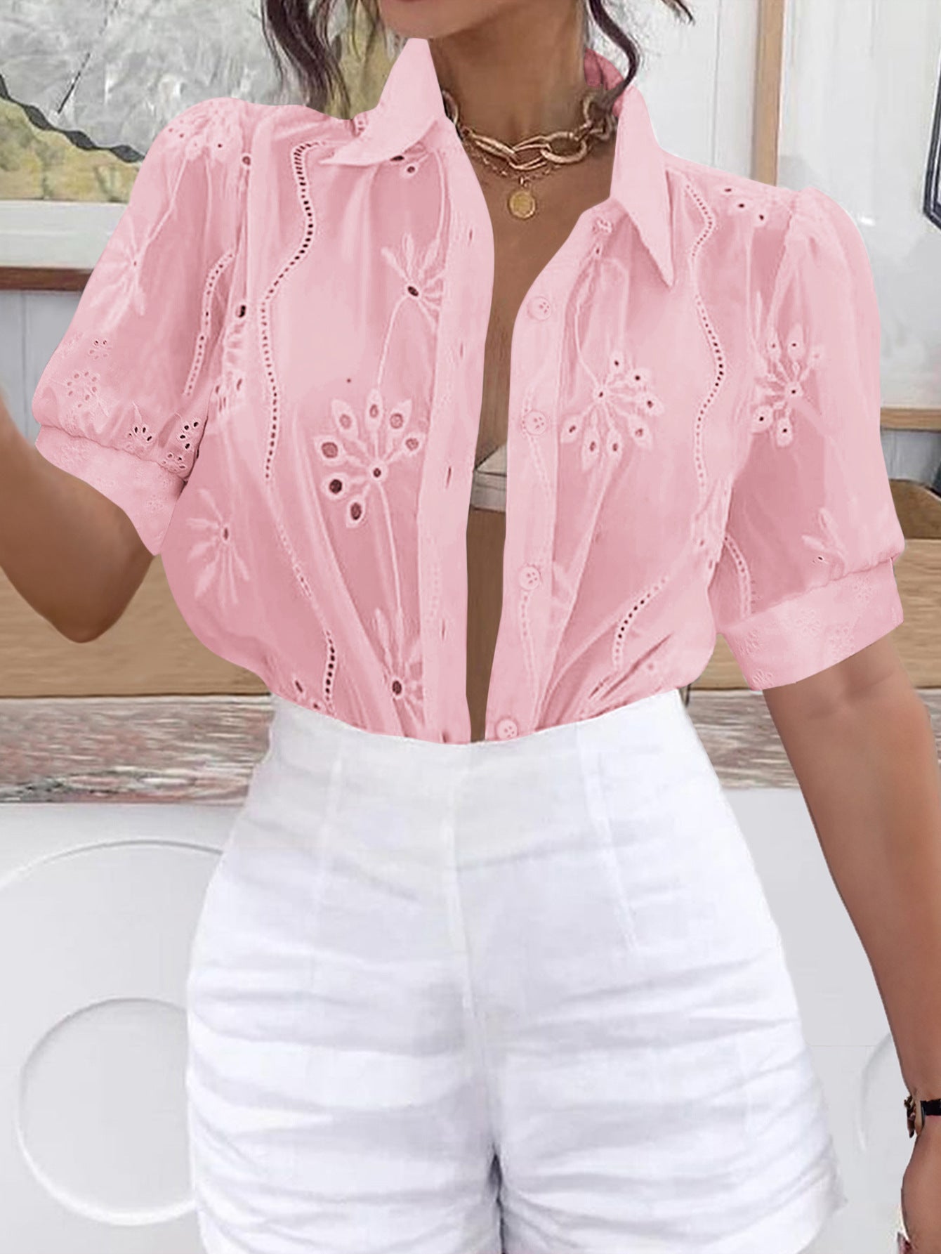 Sexy Hollow Out Cutout T shirt Short-Sleeved Blouse Women Clothing Summer