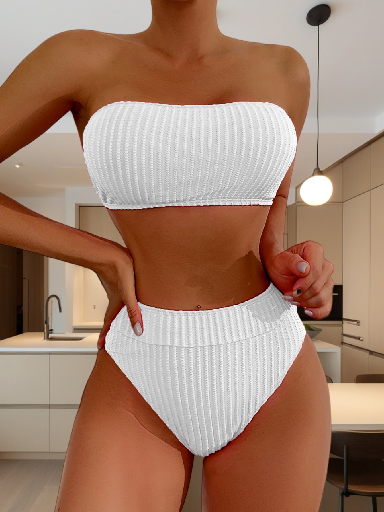 Tube Top Swimsuit Split Sexy Bikini Solid Color Outer Single Swimsuit