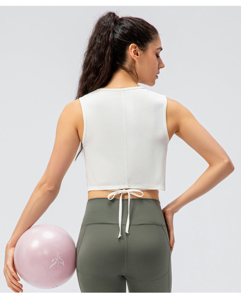 Spring Summer Women Fitness Vest High Waist Lace-up Ice Quick-Drying Exercise Top Sleeveless Yoga Vest