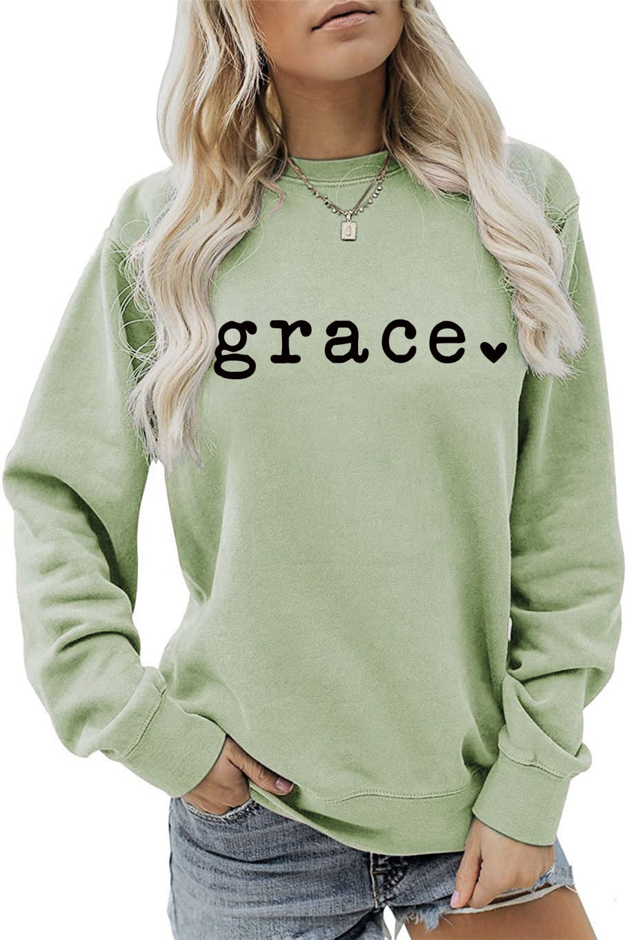 Grace Love Letter Graphic Loose Autumn Winter Bottoming Casual Top Long Sleeve Sweatshirt Women