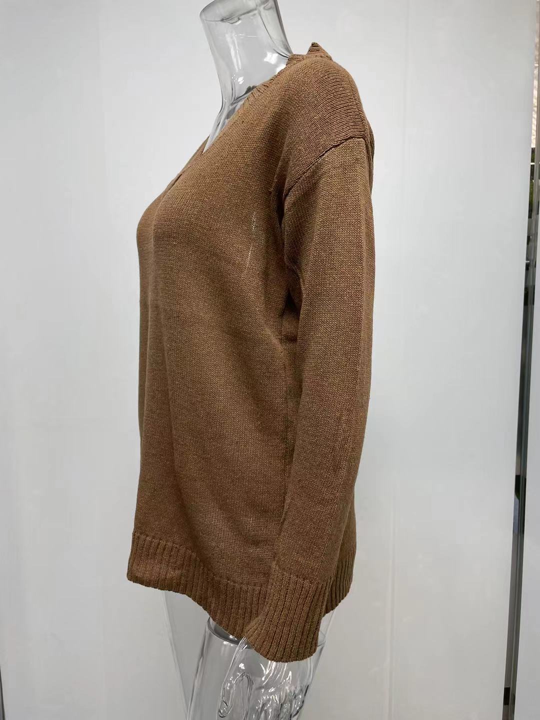 Women Autumn Winter Solid Color Sweater Women V neck Long Sleeve Pullover Sweater Top