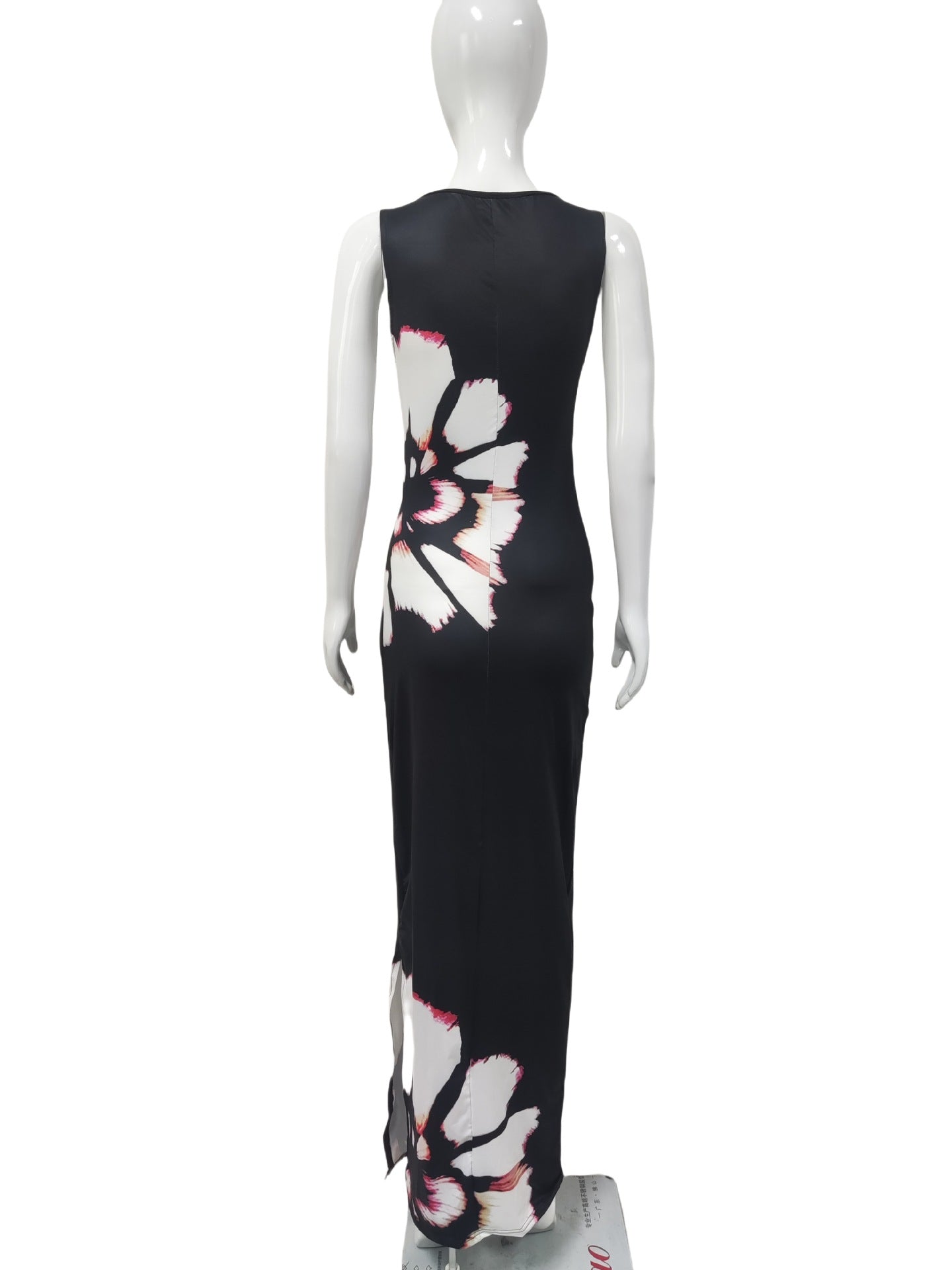 Women Clothing Retro Hollow Out Cutout out Cropped Sexy Slit Dress Summer round Neck Elegant Dress Women