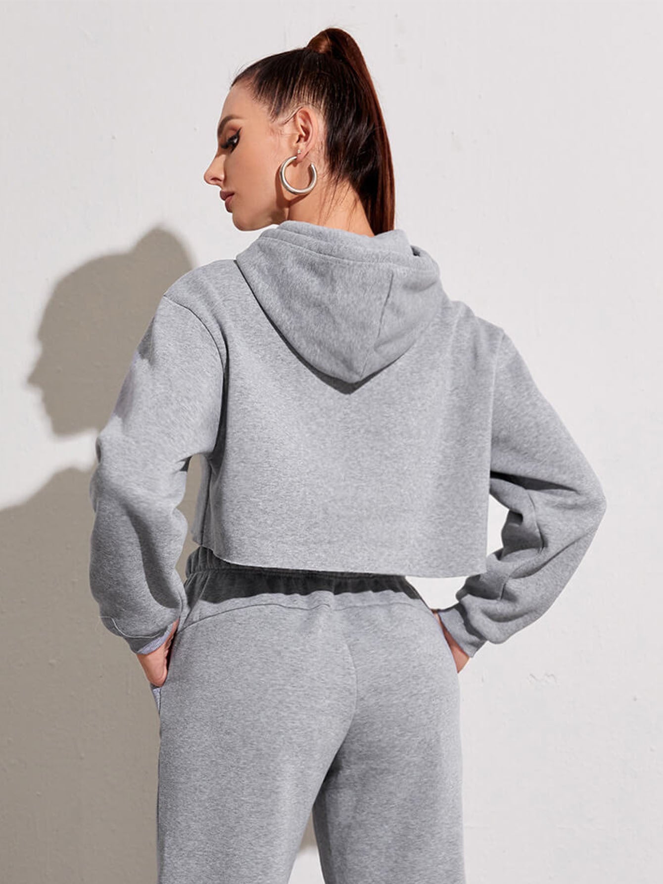 Fleece Solid Color Short Navel-Exposed Hooded