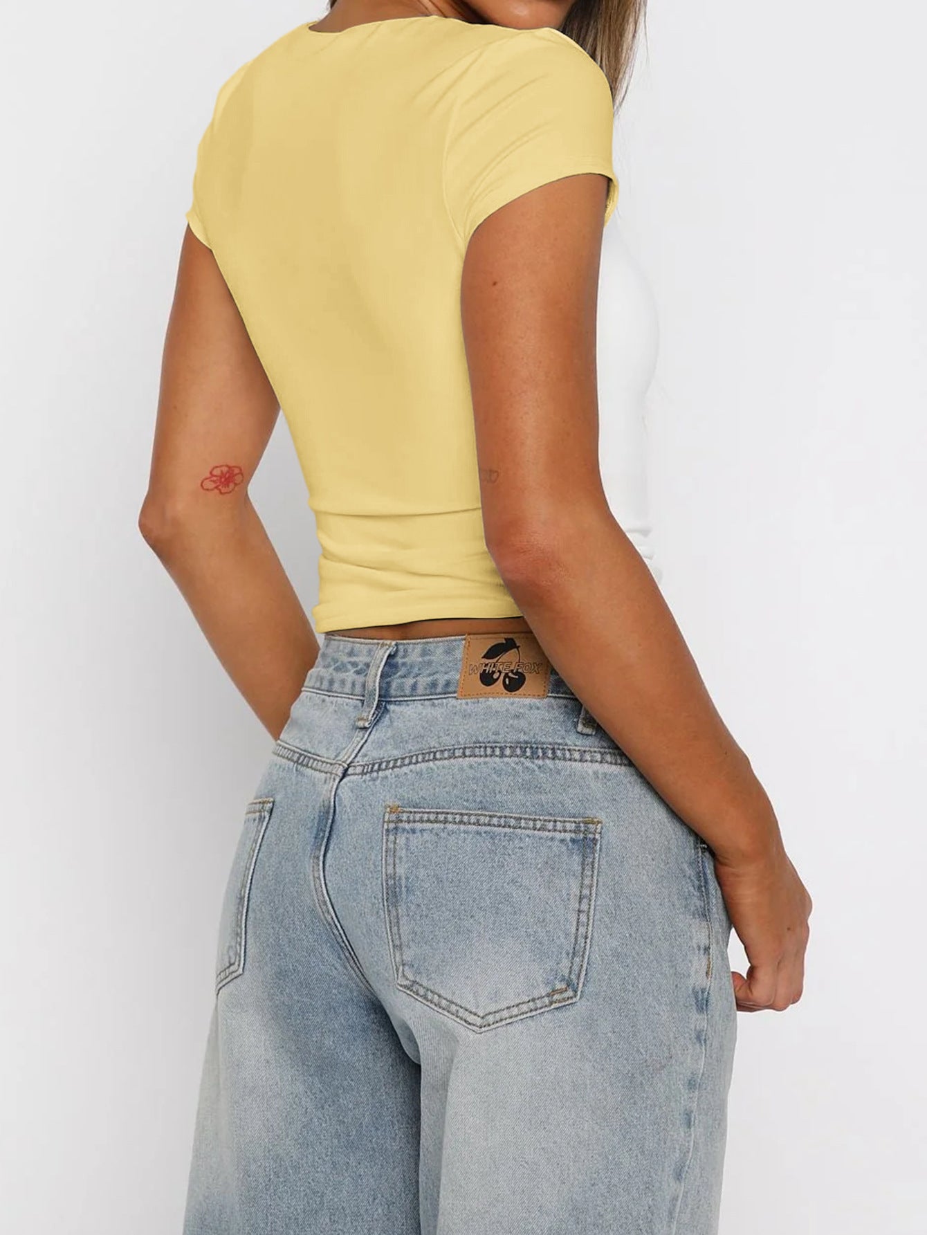 Women Clothing Summer Sexy All Match Solid Color Short Sleeved Top T shirt