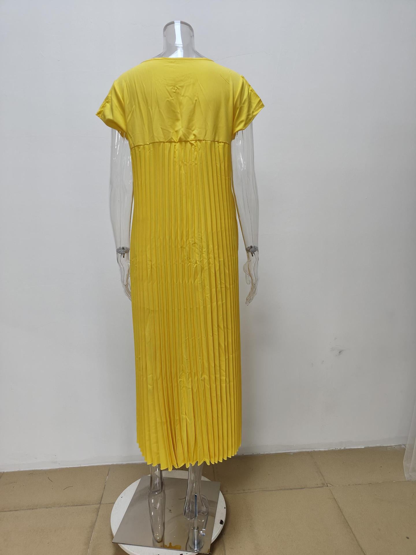 Women Clothing Maxi Dress Elegant round Neck Sleeveless Pleated Dress