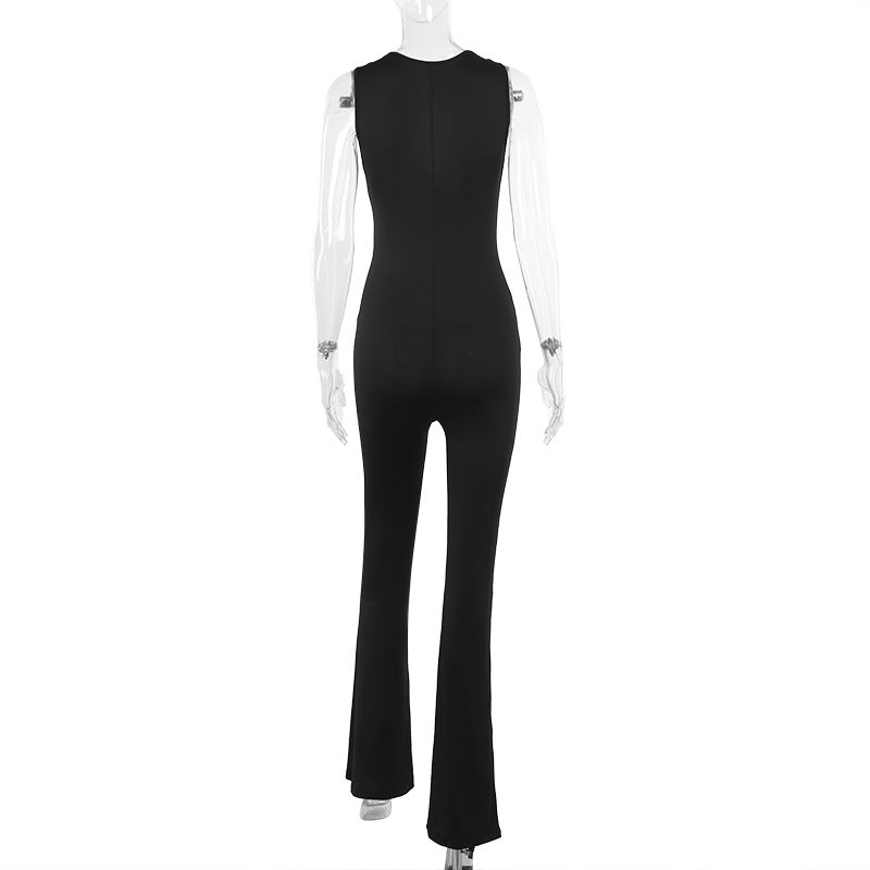 Fall Street Sexy V neck Lace One Piece Bell Bottom Pants