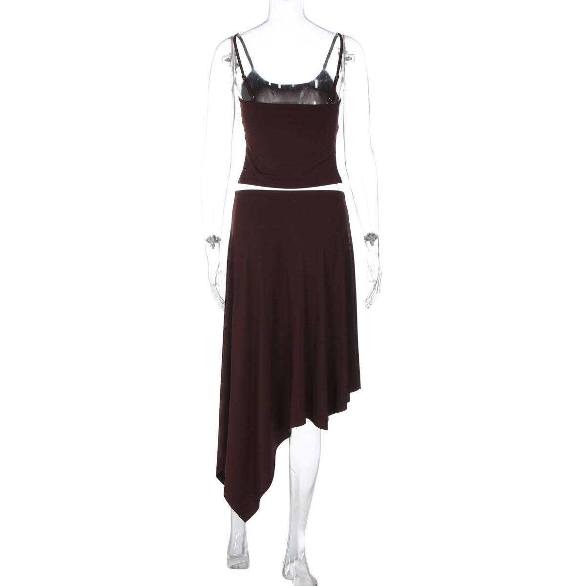 Summer Sexy Sexy Solid Color Camisole Pleated Irregular Asymmetric Skirt Two Piece Sets
