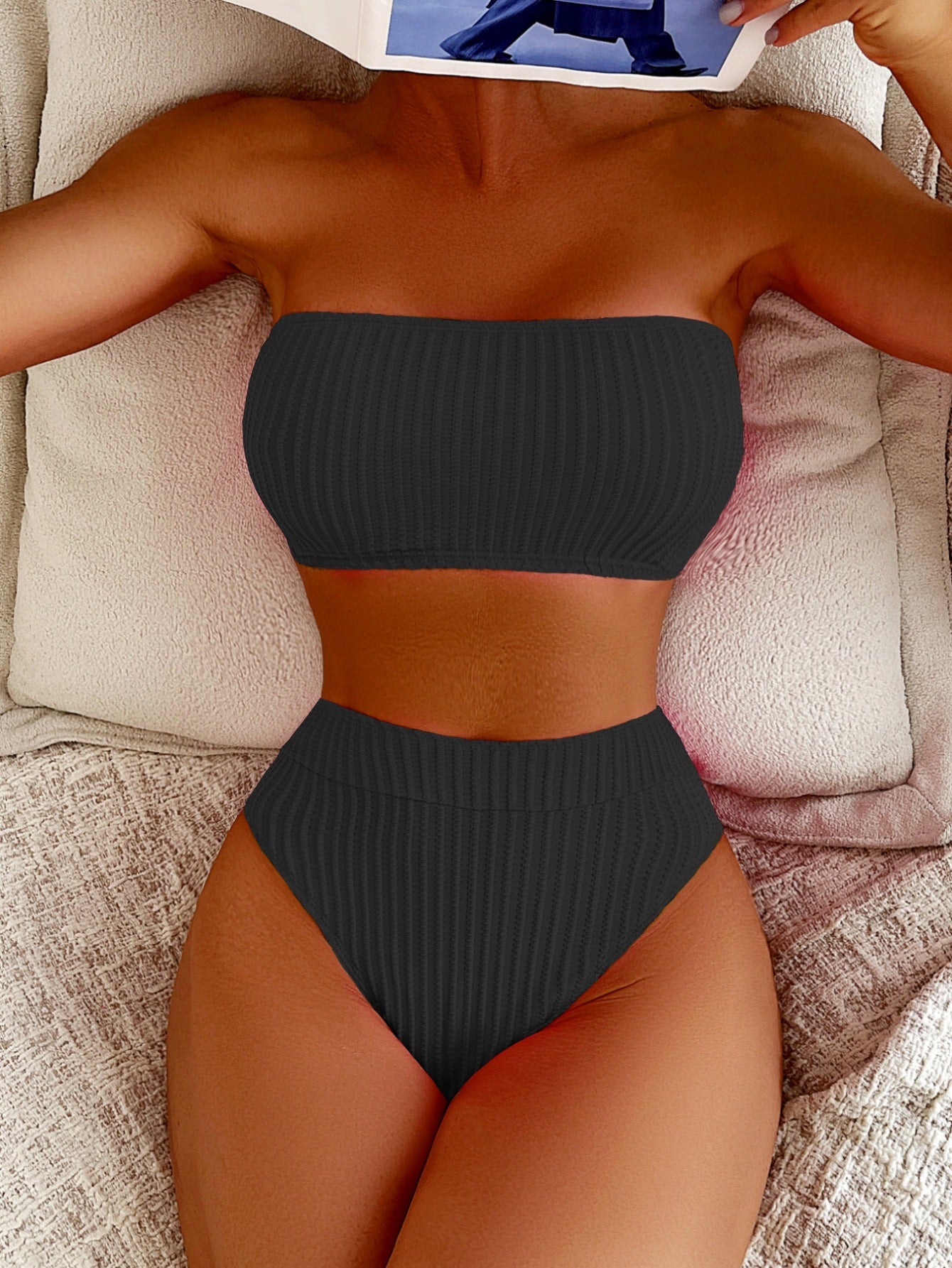 Tube Top Swimsuit Split Sexy Bikini Solid Color Outer Single Swimsuit