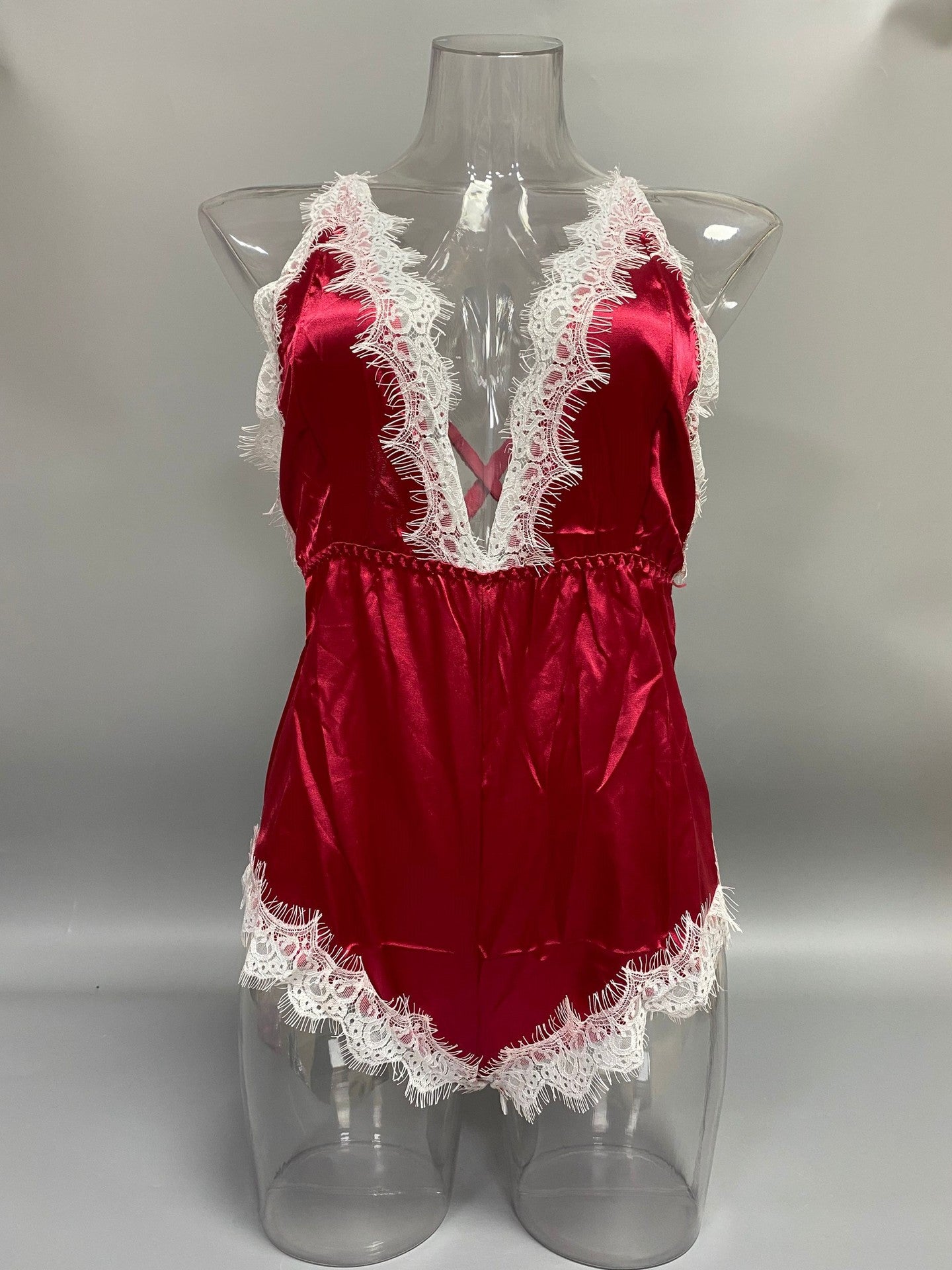 Sexy Lace Temptation Deep V Plunge One Piece Pajamas Split Beauty Back Cutout out Sexy Underwear