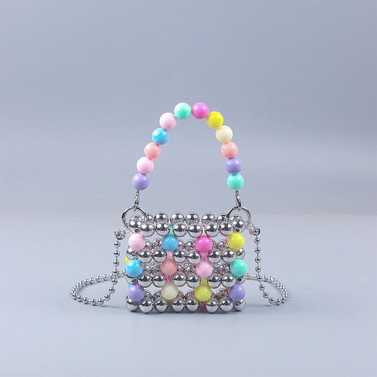 Trendy Unique Colorful Pearl Hollowed out Portable Small Square Bag Handmade Beaded DIY Women Chain Messenger Bag
