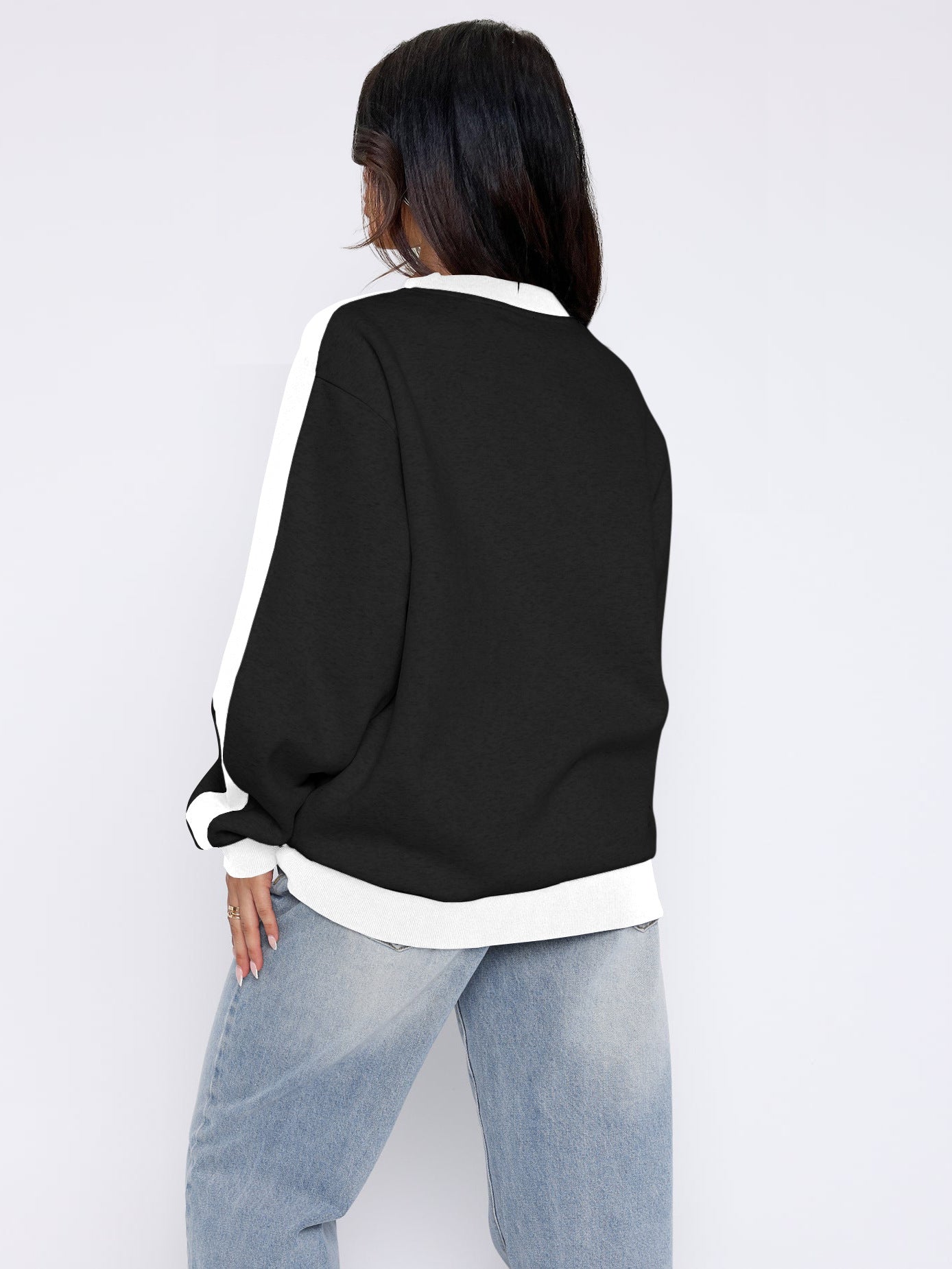 Tide Brand Women Clothing Contrast Color Loose Sweater Knitwear Slimming