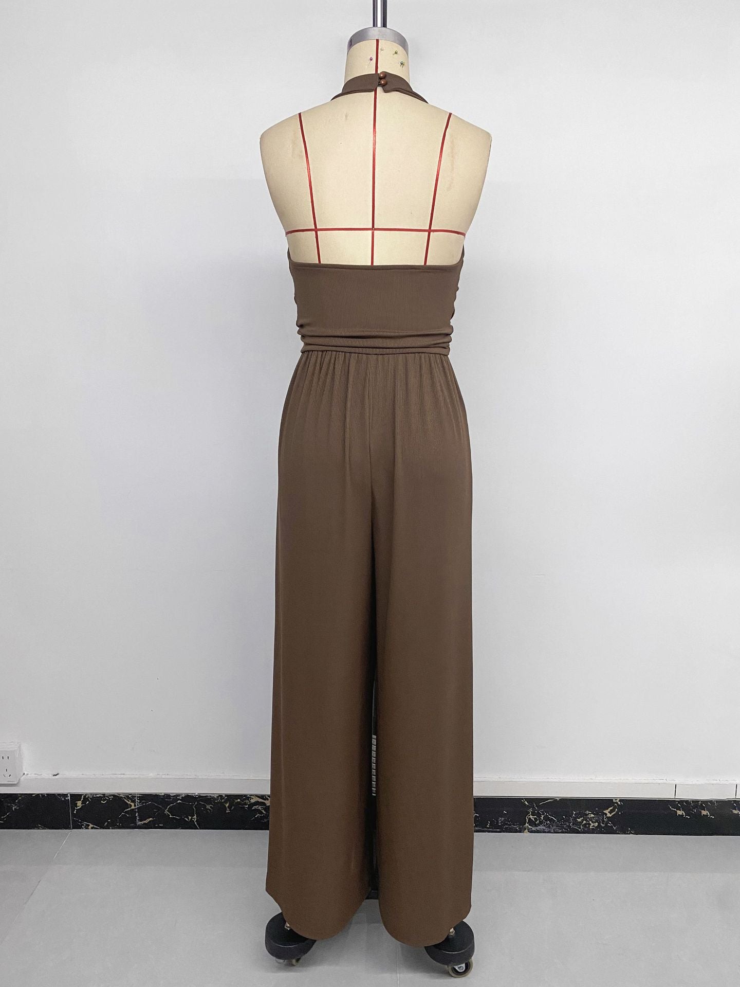 Casual Vacation Solid Color Sleeveless Swing Collar Backless Jumpsuit