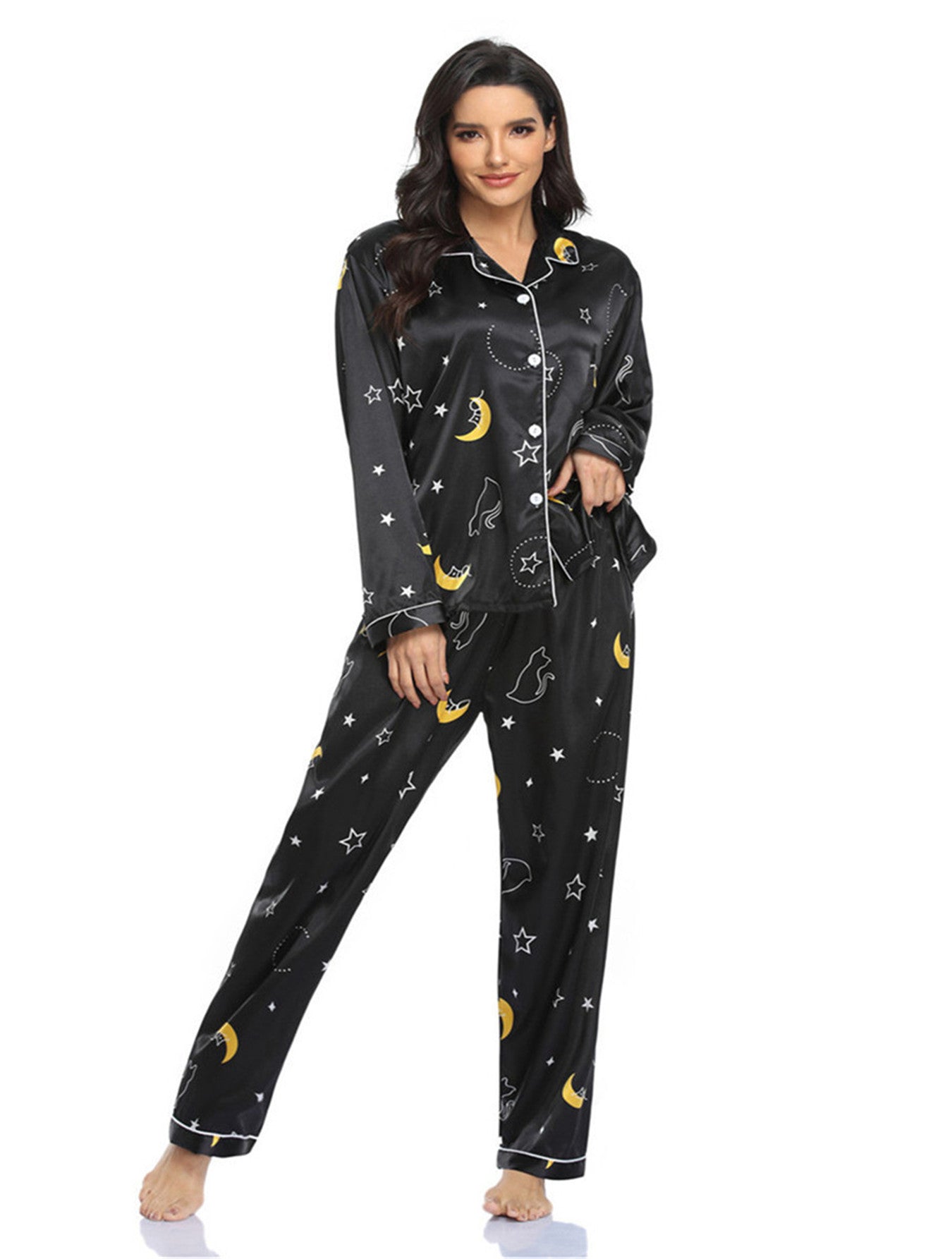 Home Wear Suit Pajamas Women Satin Cardigan Long Sleeve Long Sleeve Autumn