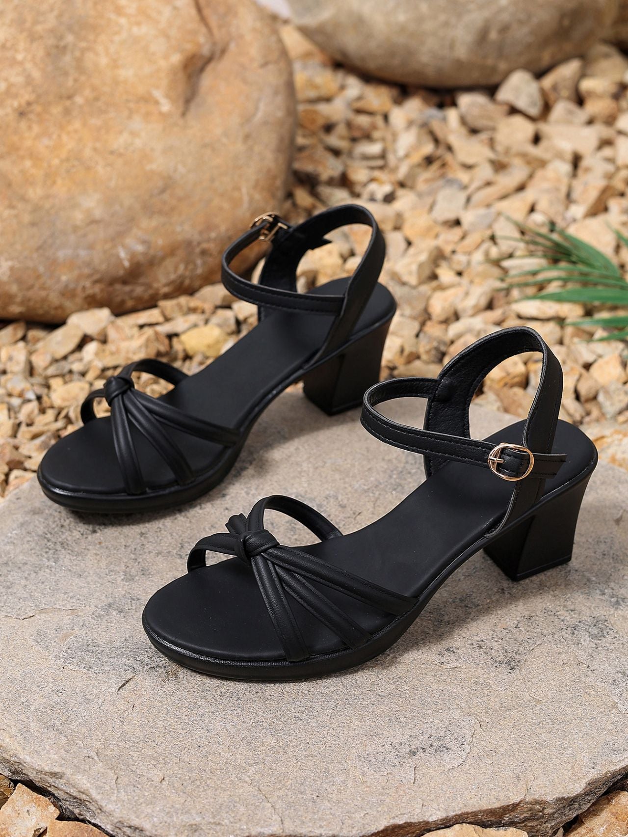 Ankle Strap Buckle High Heel Sandals Women Chunky Heel Open Toe Beach Sandals