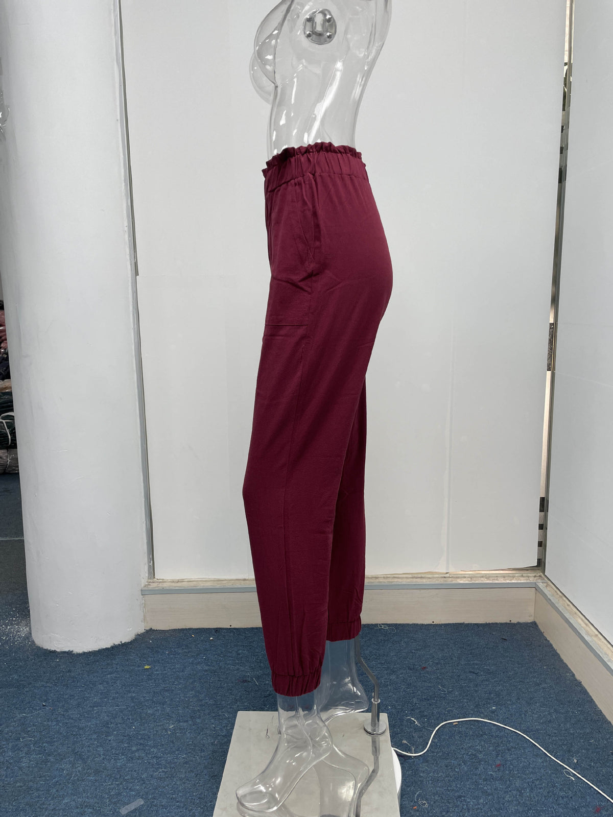 Women Clothing Spring Ruffled Elastic Waist High Waisted Trousers