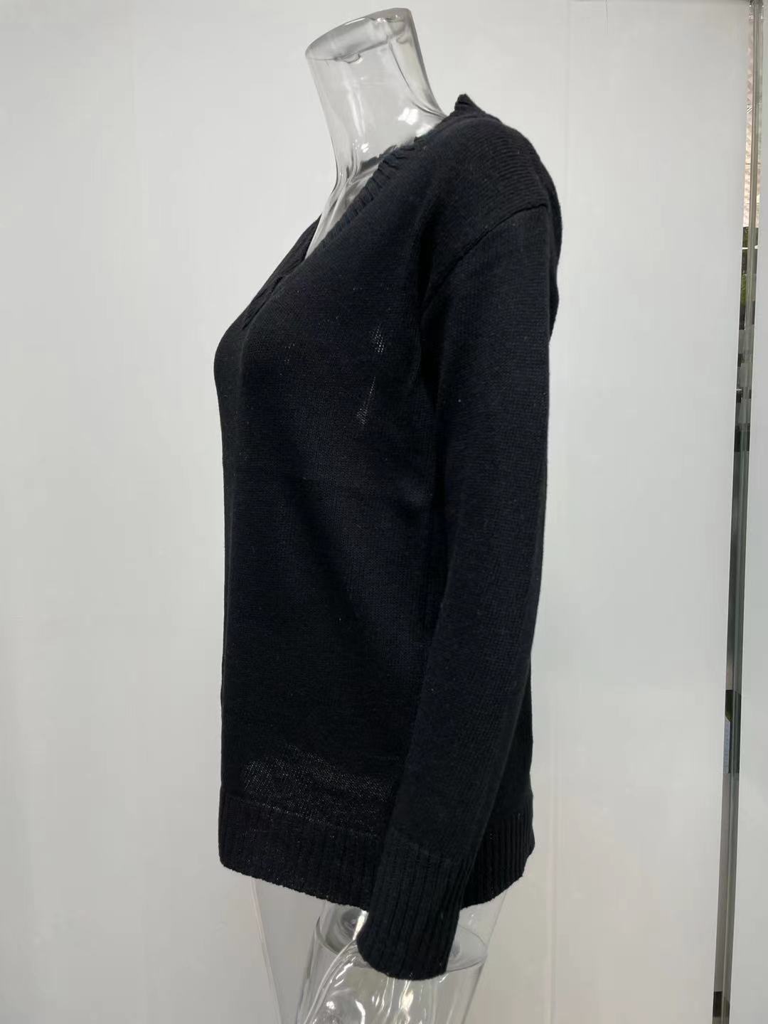 Women Autumn Winter Solid Color Sweater Women V neck Long Sleeve Pullover Sweater Top