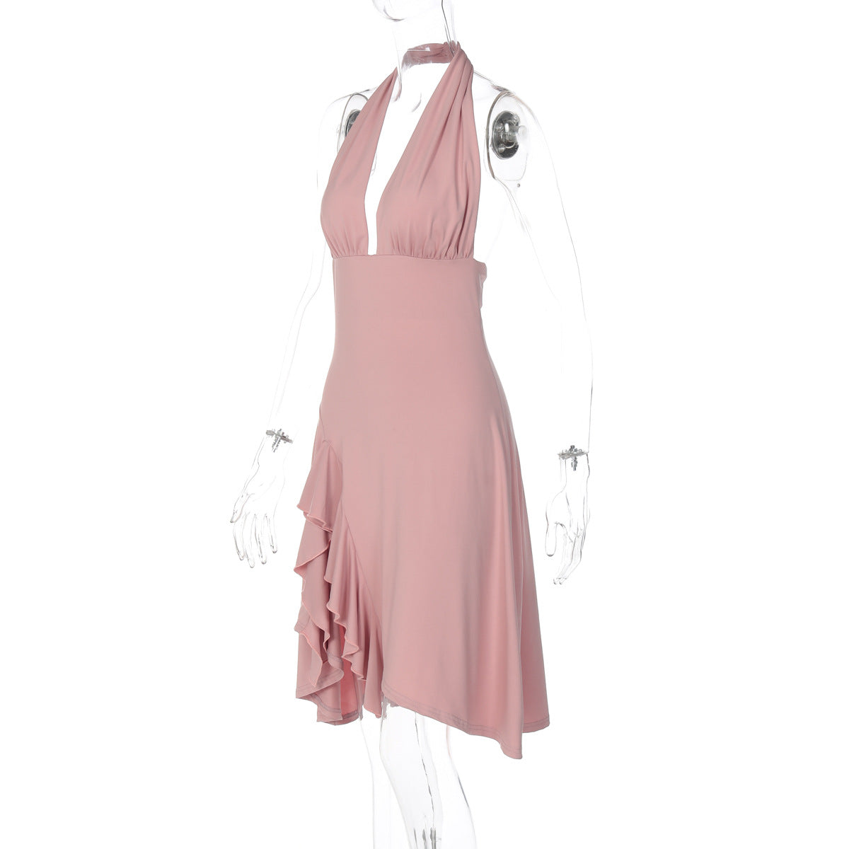 Women Clothing Summer Sexy Deep V Plunge Backless Waist Trimming Sheath Sleeveless Dress Women