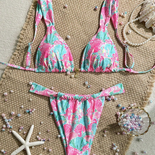 Swimwear Bikini Lace up Bikini Lady Simple Split Swimsuit Adjustable Shoulder Strap
