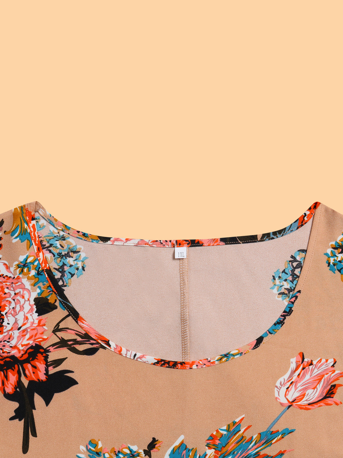 Plus Size Floral Print Round Neck Short Sleeve Chiffon Shirt