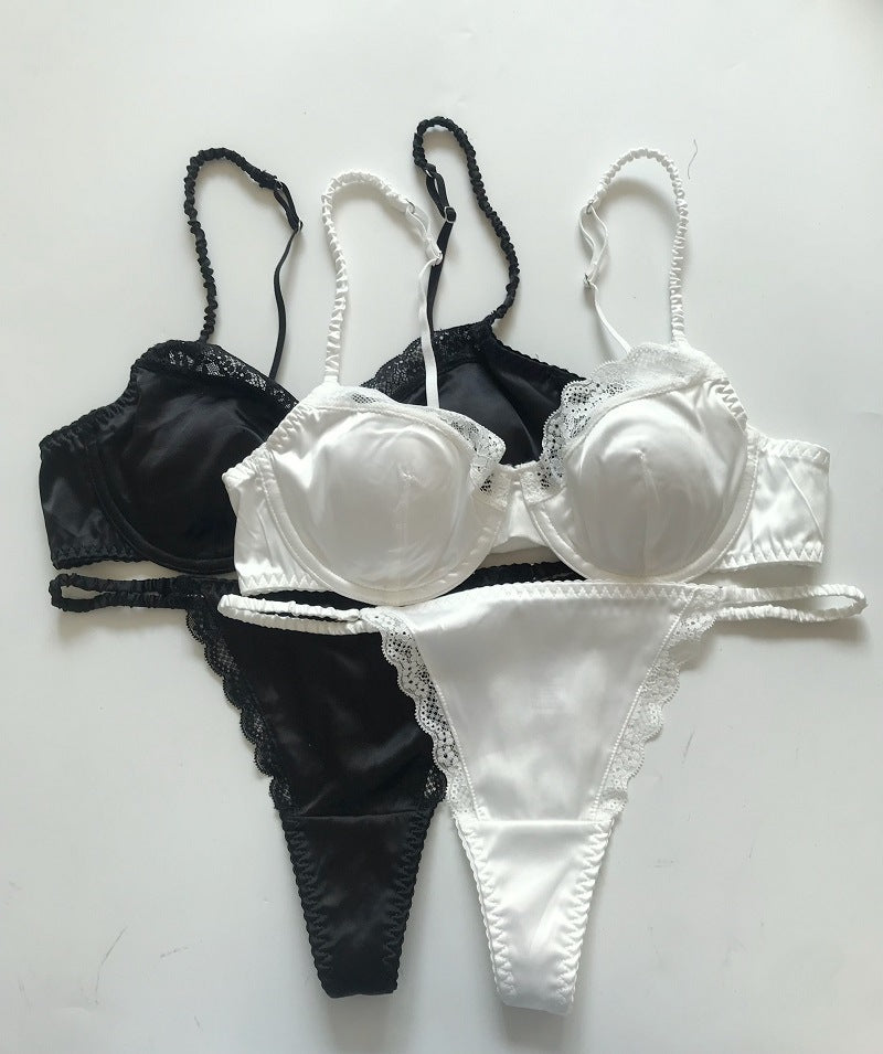 Sexy Underwear Women Stretch Satin Satin Satin Lace Edge Bra Set