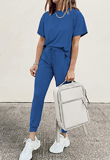 Autumn Winter Women Clothing Home Loose Solid Color Short Sleeve Casual Suit Women