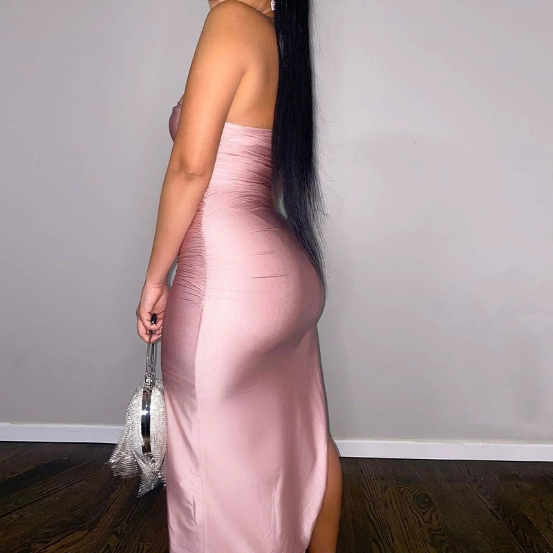 Summer Women Clothing Spaghetti Straps Corset Slit Sheath Sexy Slim Pleated Dress