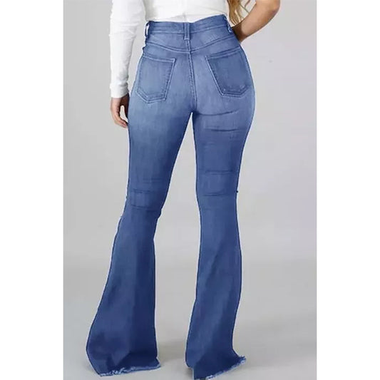 Internet High Elastic Ripped Jeans High Waist Flared Pants