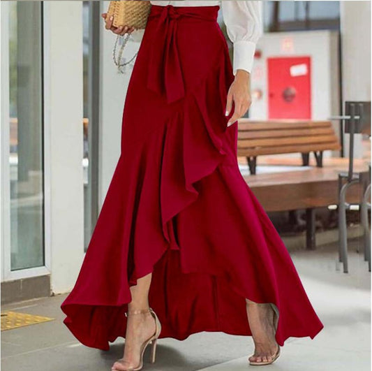 Belt Lace Sheath Fishtail Skirt High Waist Sexy Irregular Asymmetric Skirt