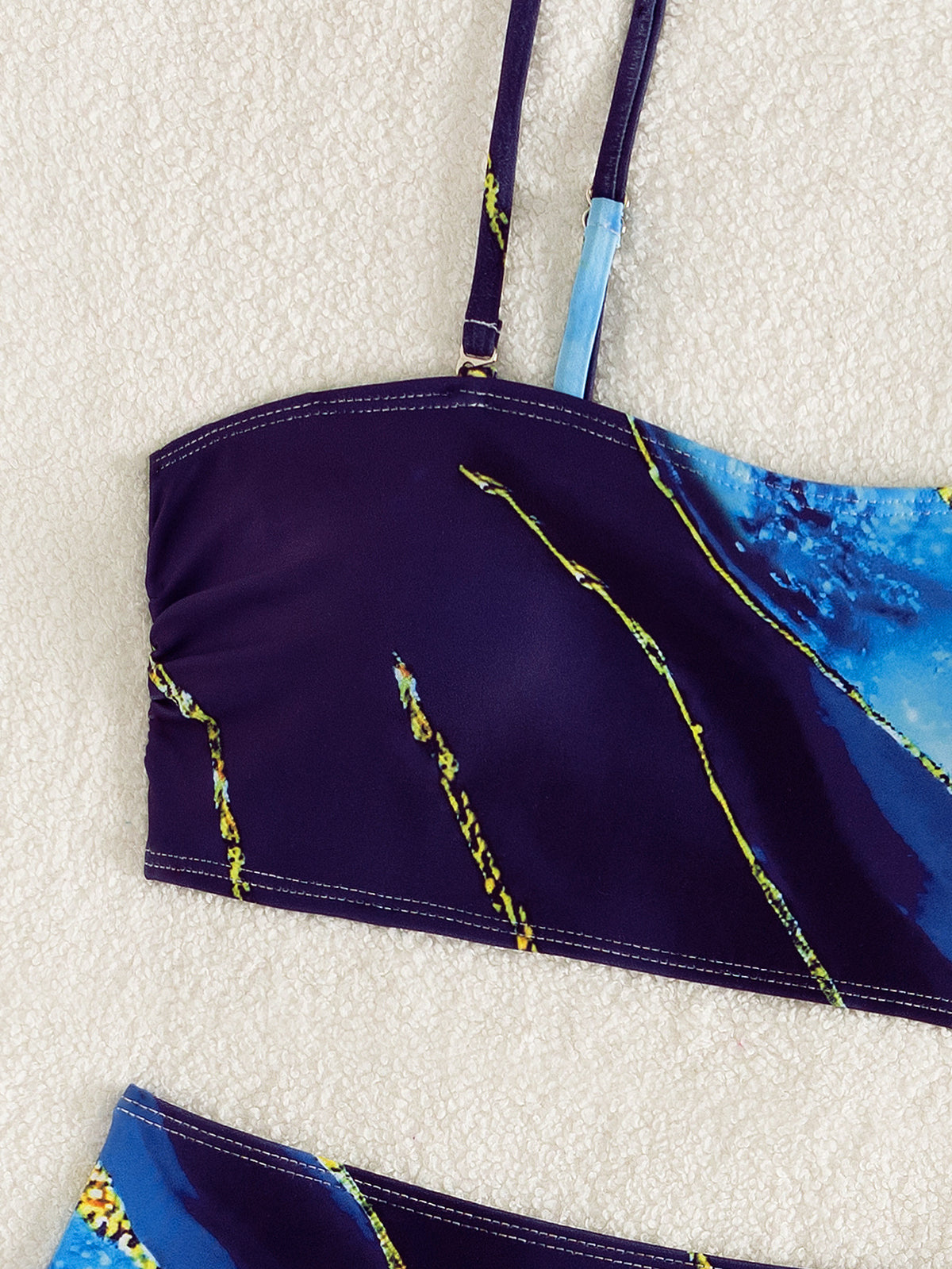 Bikini Detachable Shoulder Strap Gradient Printing High Waist Sexy Split Bikini Swimsuit Women