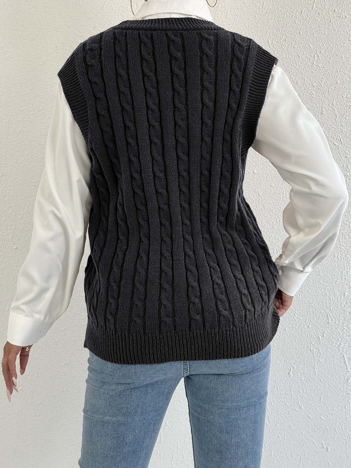 Women Knitted Cardigan Autumn Winter Women Clothing Casual Outerwear Vest Twist Woven Sweater Three Dimensional Floral Stitching Vest