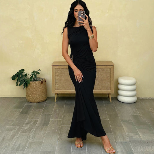 Women Clothing Summer Sexy Slim Metal Decorative Sheath Sleeveless Dress