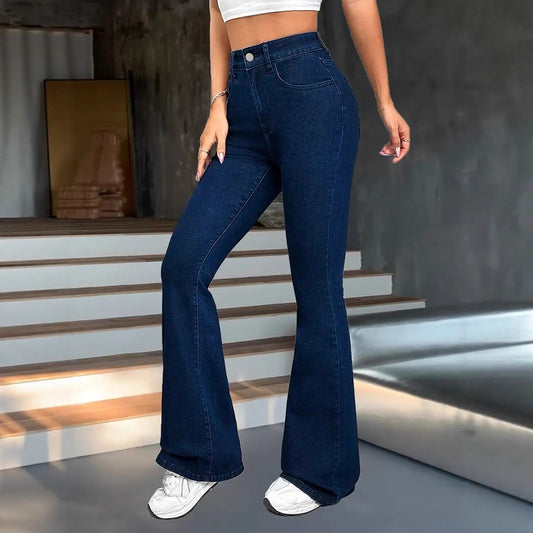 Women Jeans Elastic Minimalist Multi Craft Dark Blue Pants All Matching Slim Fit Slim Flared Trousers Jeans