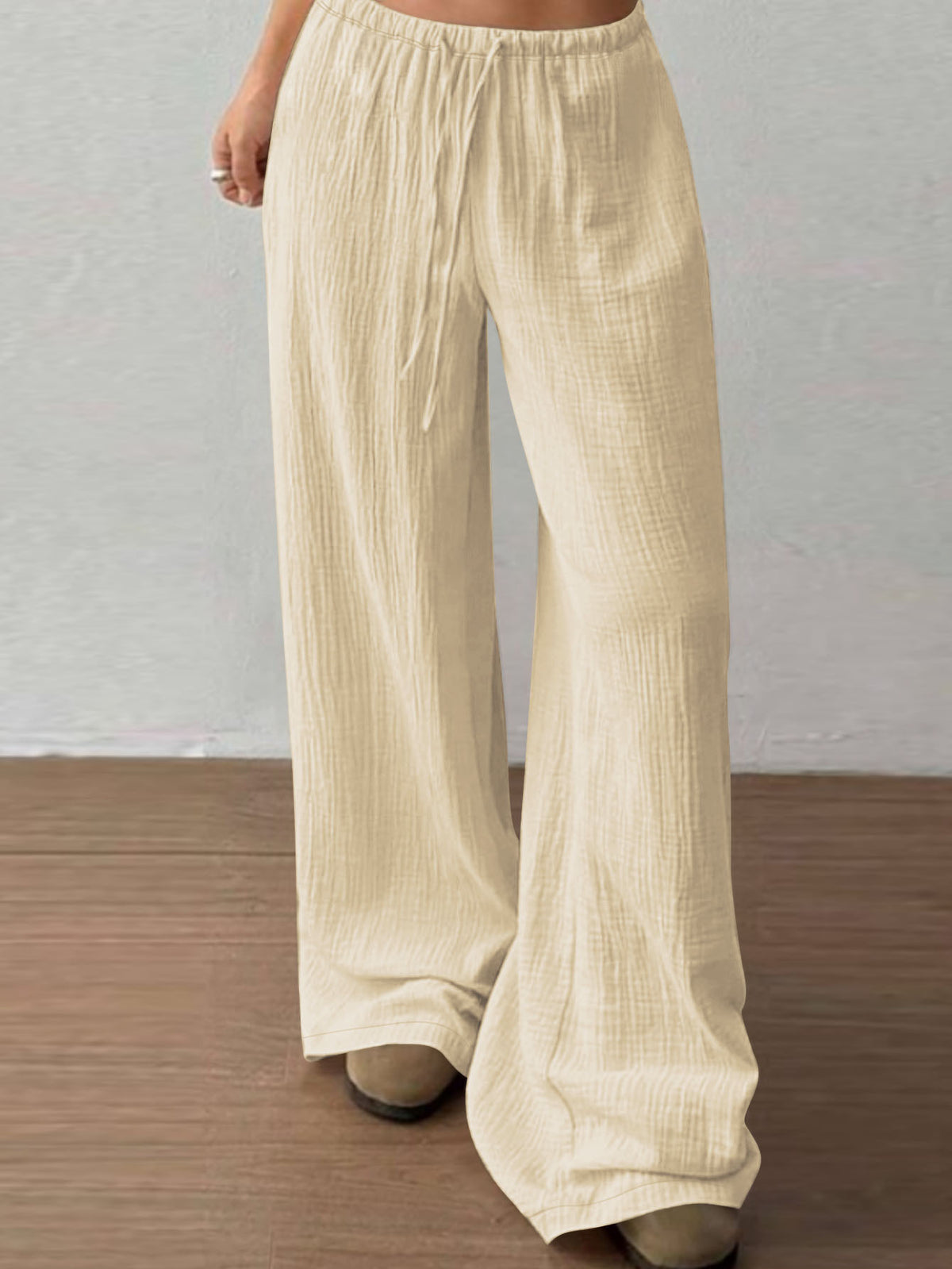 Autumn Solid Color Wide Leg Pants Fashionable Simple Elastic Waist Drawstring Casual Pants Women Clothing