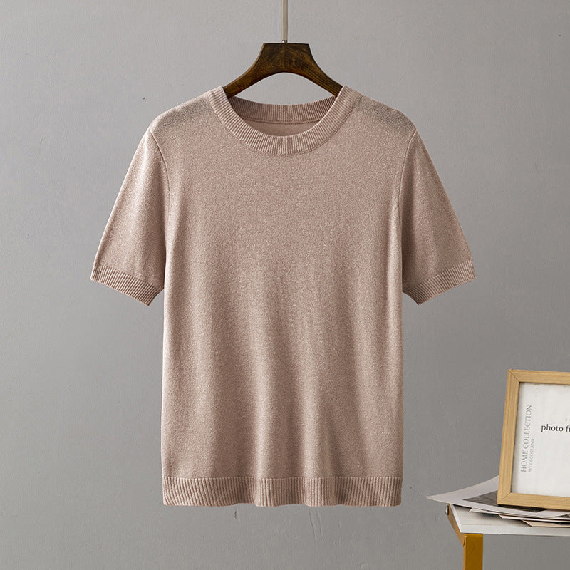 Women Clothing Summer Bright Silk Slim Fit Slimming Short Sleeved Sweater Pullover Top T shirt Bottoming Shirt