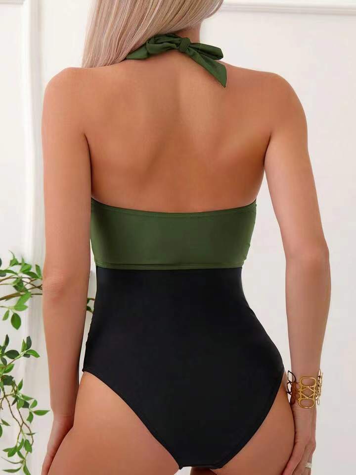 One Piece Solid Color Swimsuit Women Sexy Bikini Bikini Solid Color Tied Swimsuit