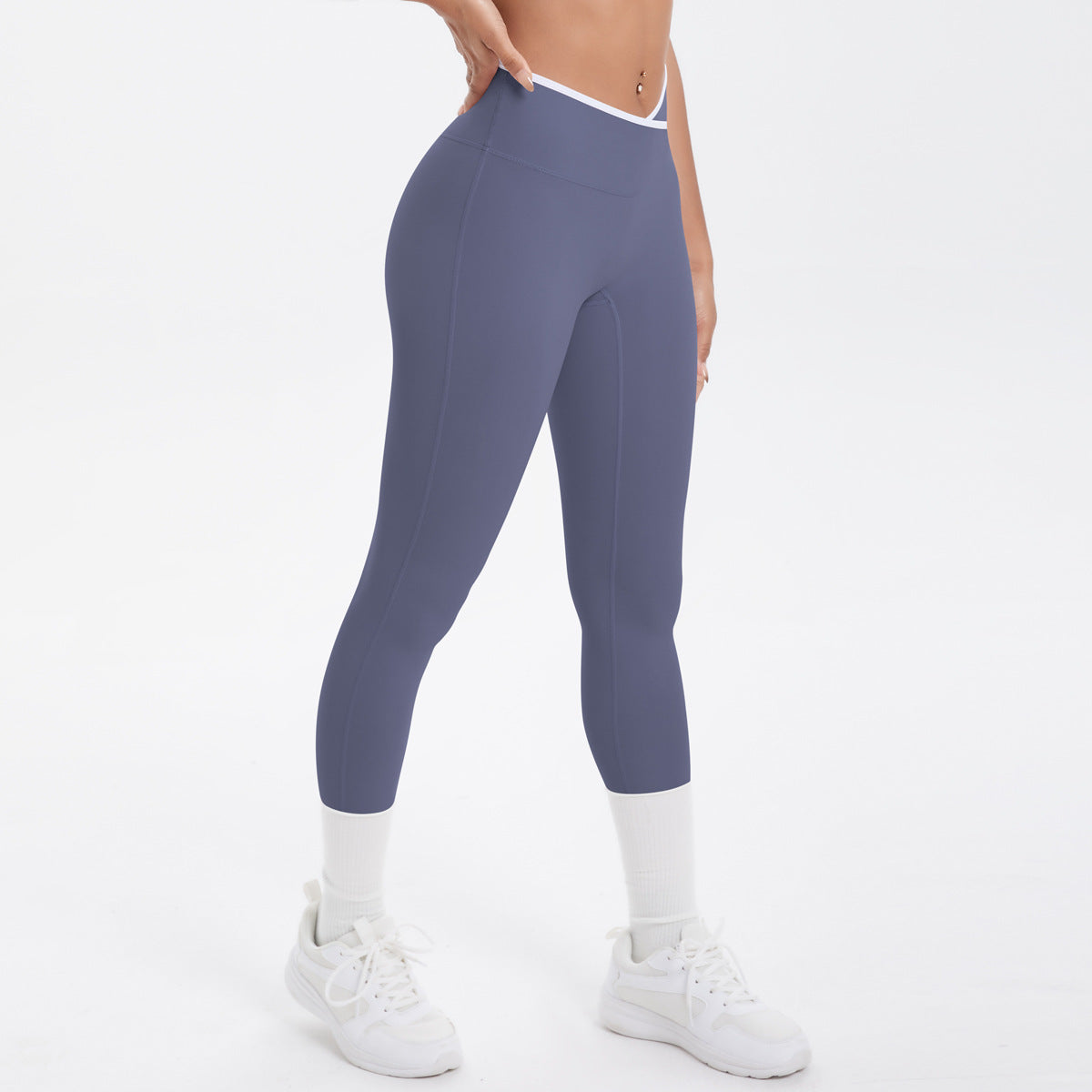 Nude Feel Skinny Yoga Pants Contrast Color Sexy Hip Lifting Cross High Waist Cropped Pants Women Sports Fitness Pants