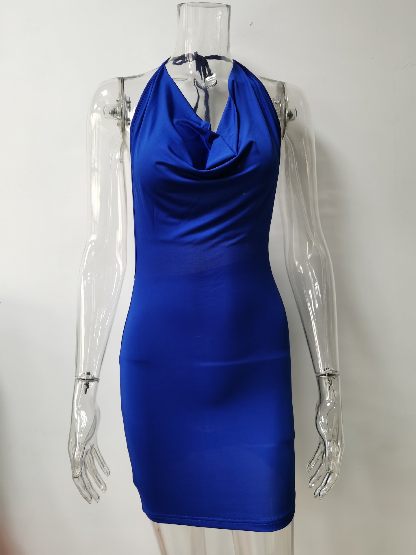 Women Clothing Spring Summer Fashionable With Side Slit Bow Backless Halter Short Dress Women