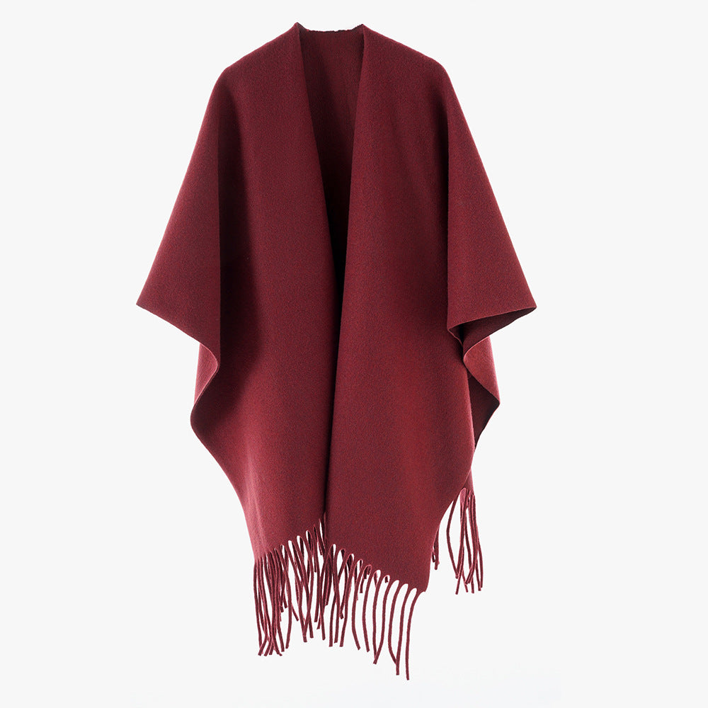 Solid Color All Matching Cashmere Tassel Shawl for Women Fall Winter Retro Travel Warm Outerwear Cloak Robe