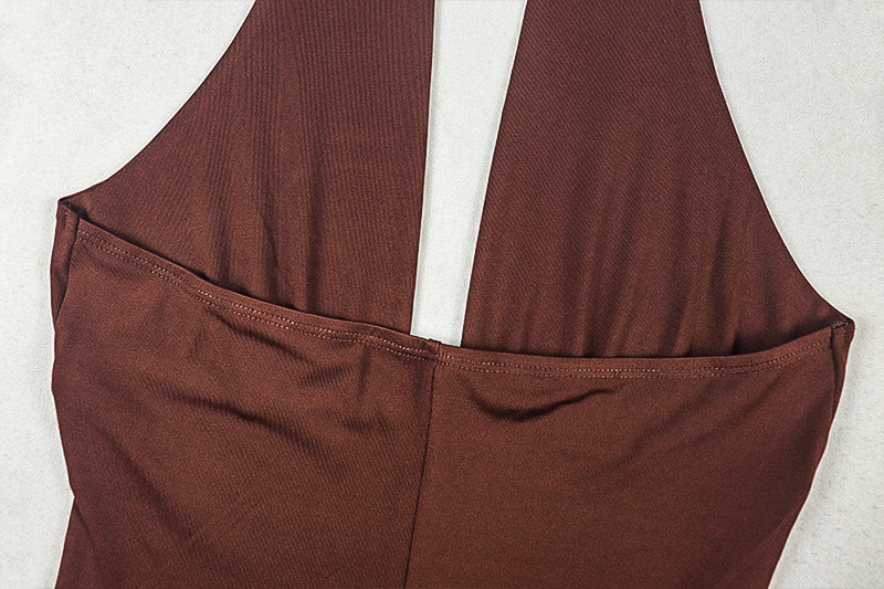 Women Clothing Skinny Sports Office Jumpsuit V neck Tied Slim Fit Solid Color Trendy Jumpsuit