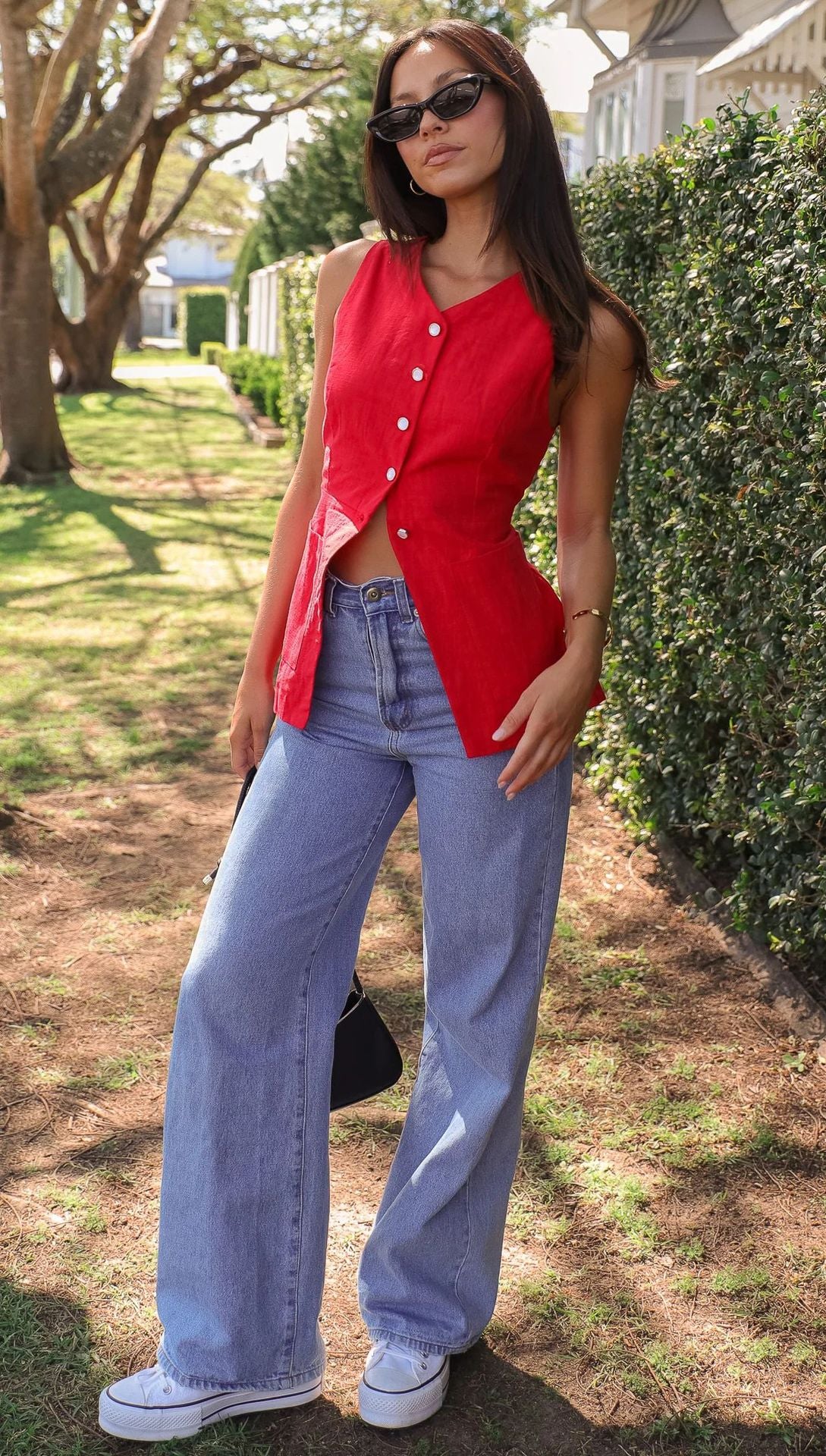 Women Clothing Solid Color V neck Sleeveless Vest Summer Top
