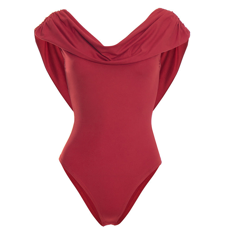 Women Clothing Spring Solid Color Sexy Pleated Sleeveless Slim Swing Collar Romper