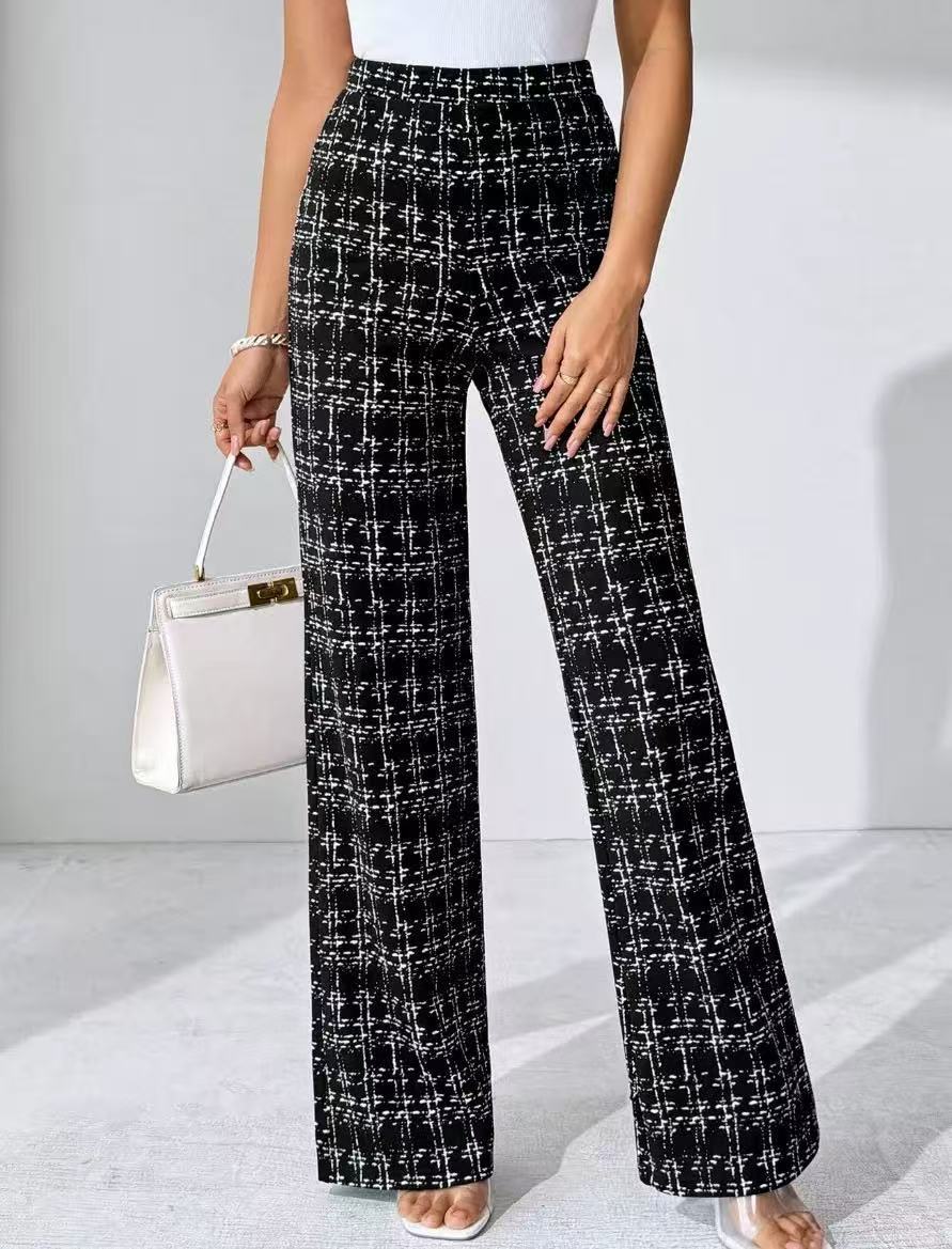 Women Plaid High Waist Straight Women Pants All Match Slimming Draped Casual Pants