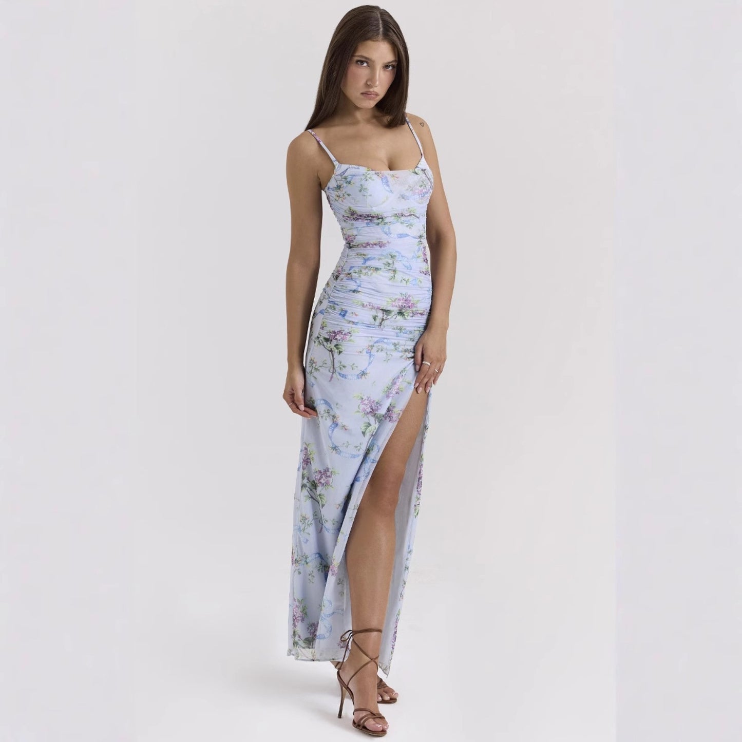 Summer Women Clothing Sexy Entry Lux Floral Spaghetti Straps Slimming Dress