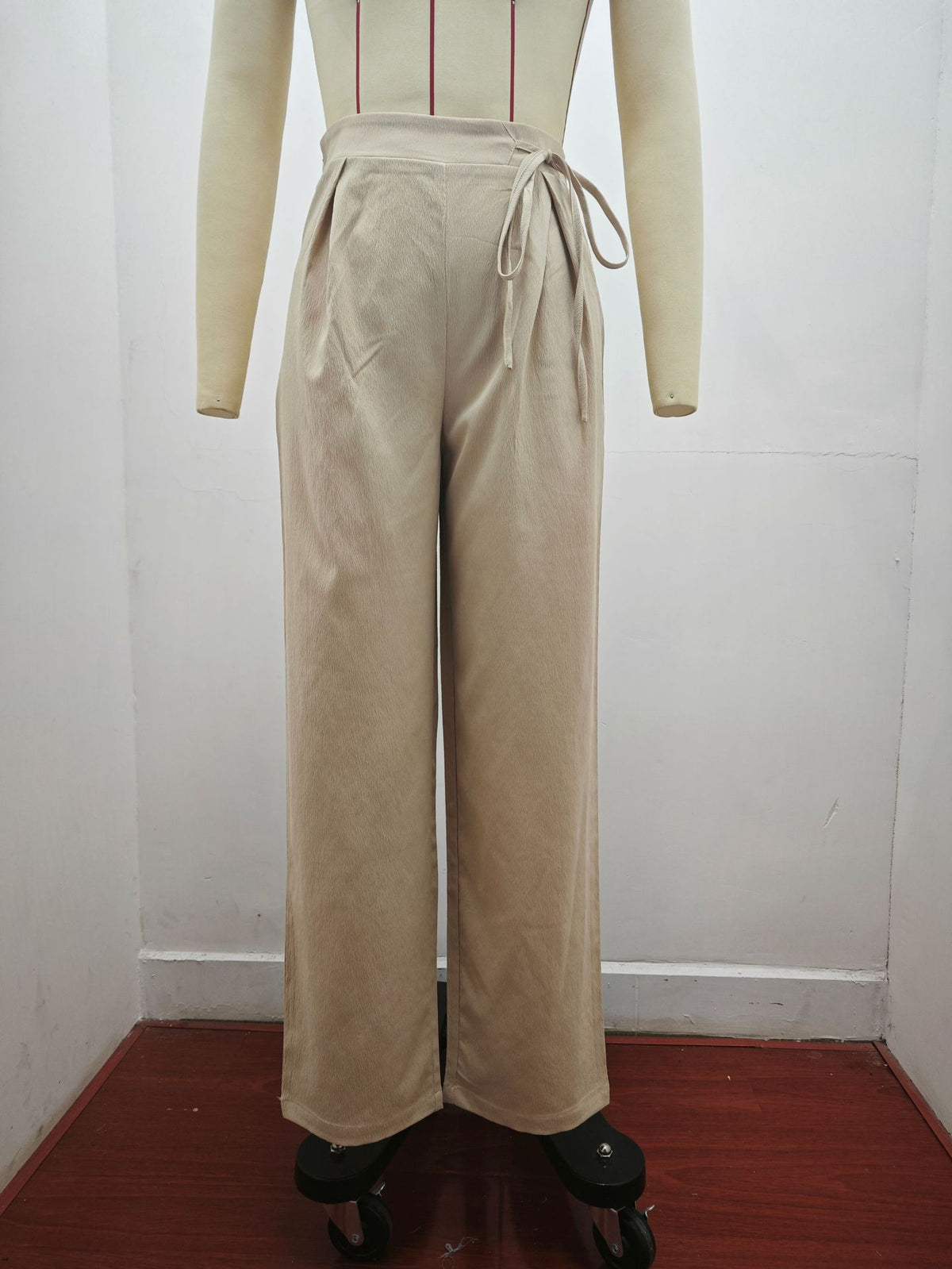 Spring Summer Draping Effect Straight Leg Pants High Waist Solid Color Lace Wide Leg Pants Women