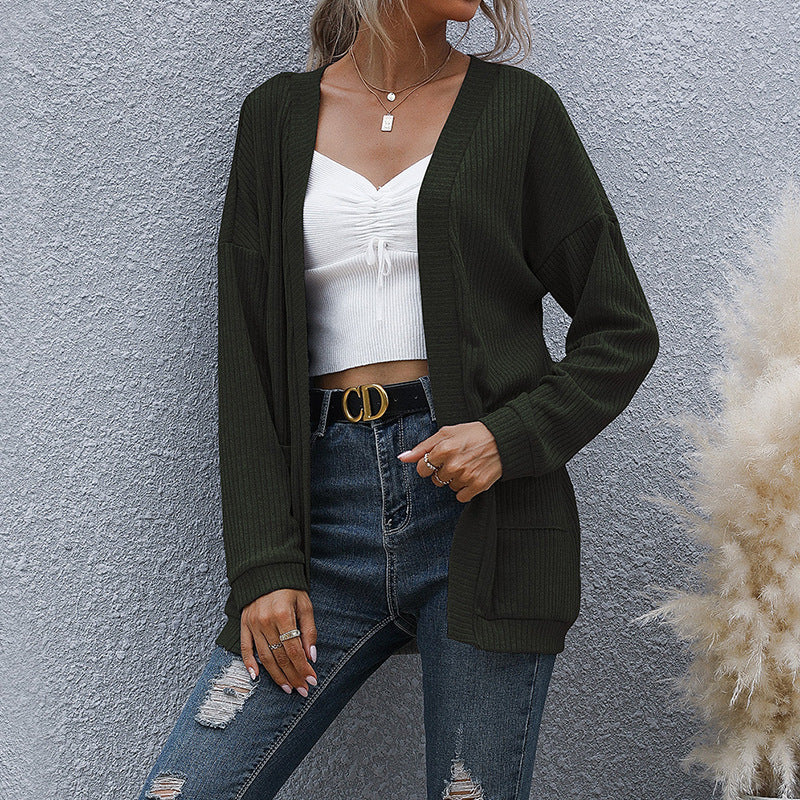 Autumn Winter Casual Women Wear Basic Long Sleeve Solid Color Long Sweater Cardigan