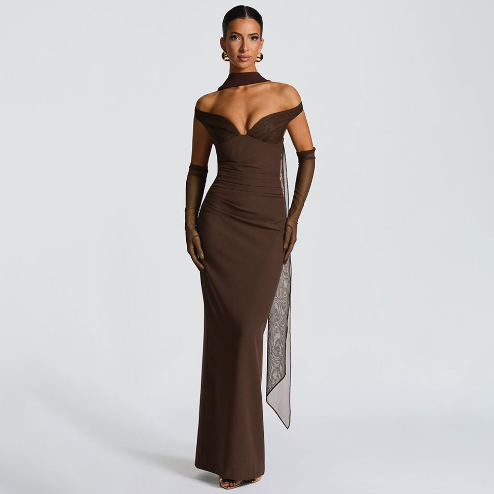Elegant Tube Top Solid Color Dress Sexy Sleeveless Slim Fit Backless Dress