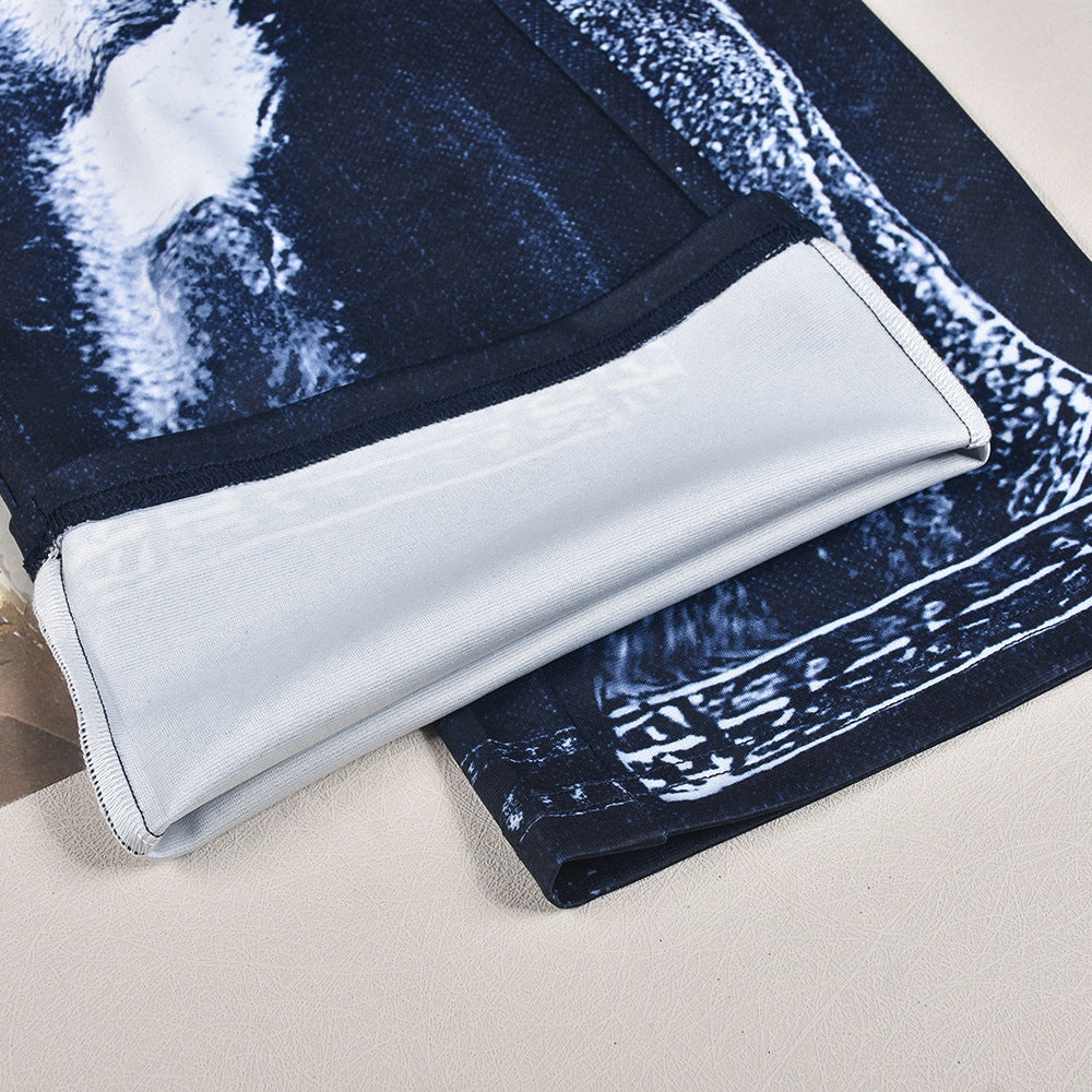 Printed High Waist Straight Casual Trousers for Women
