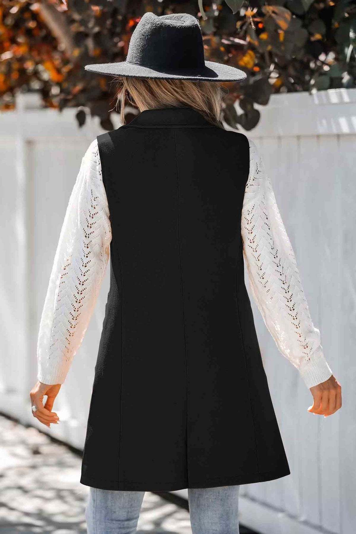 Autumn Winter Simplicity Vest Collared Button Sleeveless Woolen Coat for Women